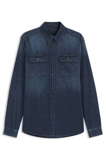 Srajce BOSS BECKHAM Ombre Denim Shirt Modra | 50554944