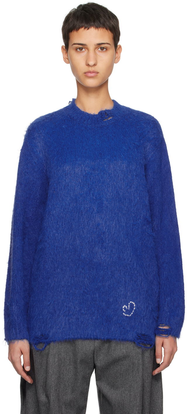 Pleteni pulover ADER ERROR Rous Distressed Knit Sweater Modra | BMADFWKT0304BL, 0