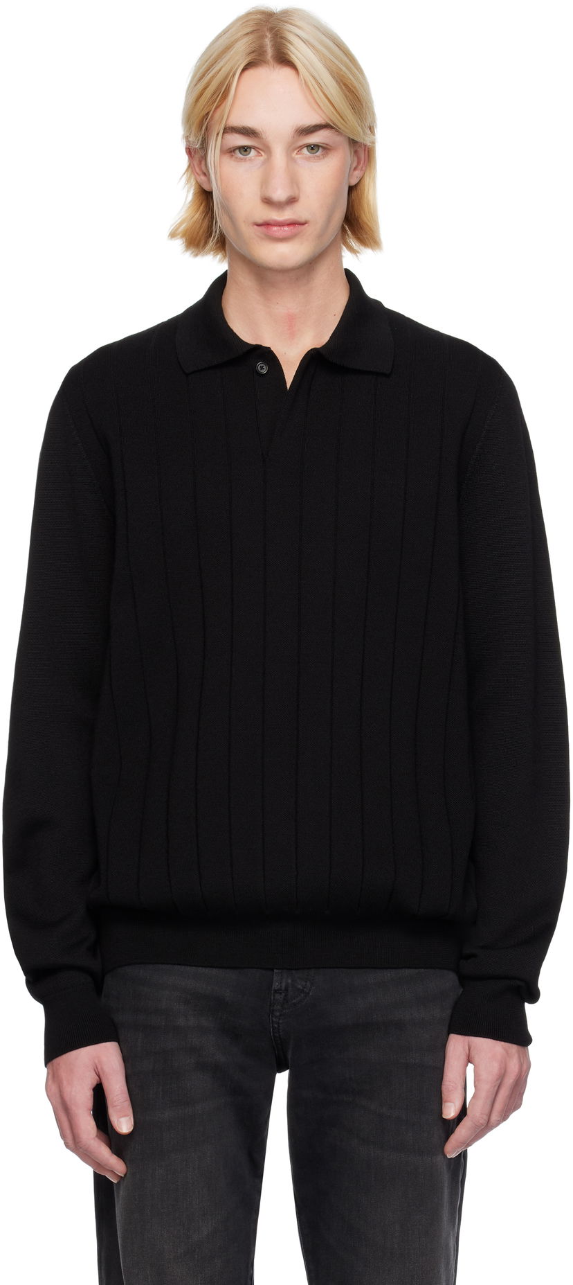 Polo majica BOSS Wool Polo Sweater Črna | 50531163