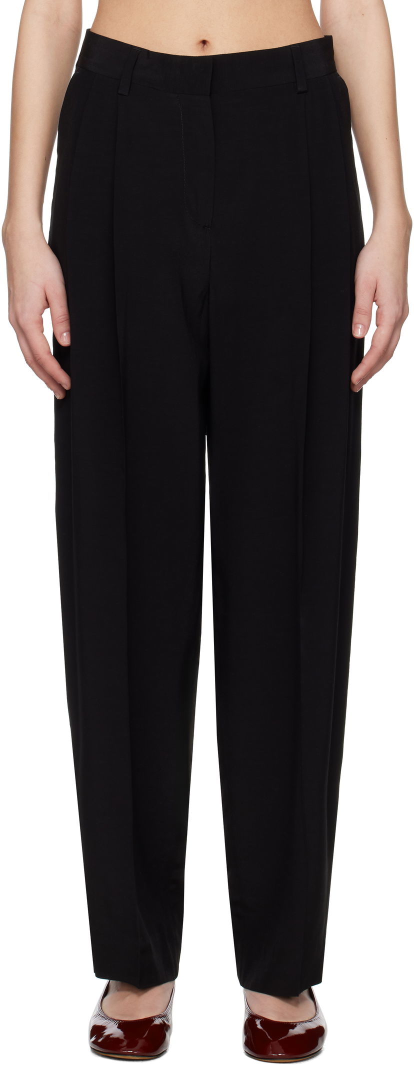 Hlače TOTEME TOTEME Double-Pleat Straight Trousers Črna | 252-WRB0289-FB0378