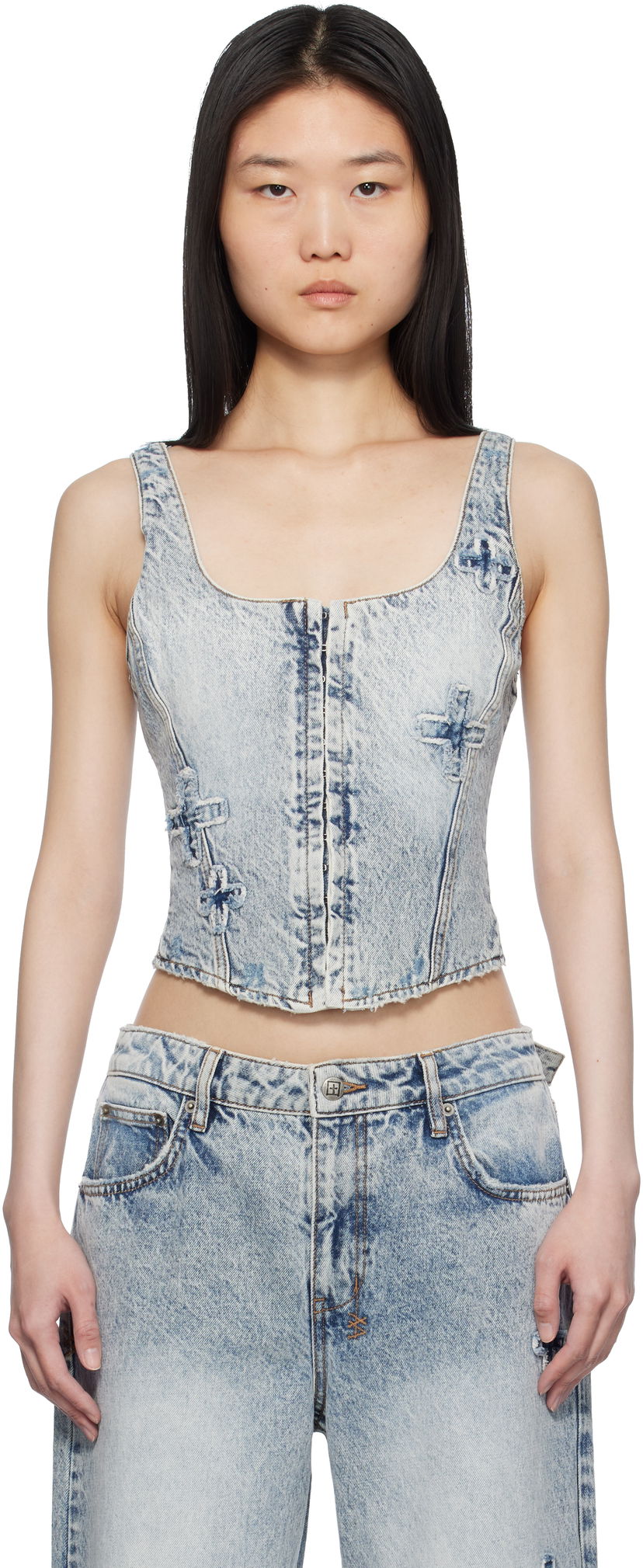 Majica brez rokavov Ksubi Ksubi Gigi Bustier Klassic Kraftwerk Denim Tank Top Modra | WPS25FT002