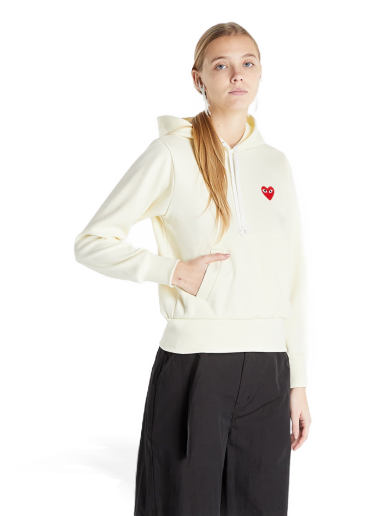 Pulover Comme des Garçons PLAY Sweatshirt Knit Hoodie Rumena | AZT173 Ivory