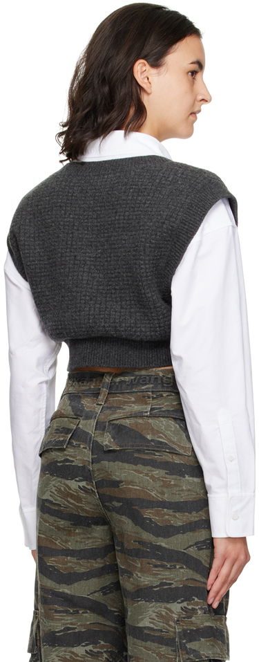 Pleteni pulover Alexander Wang Alexanderwang.t Layered Cropped Vest with V-Neck and Button-Down Shirt Siva | 4KC4231003, 2