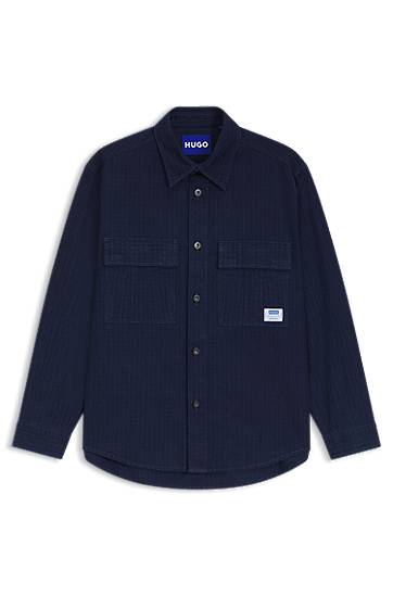 Srajce BOSS Oversized-fit denim-look structured ripstop shirt Mornarica | 50549582