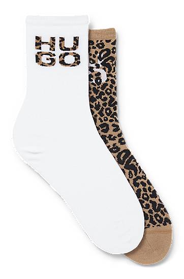 Nogavice BOSS Two-Pack of Socks with Leopard Print Bela | 50543172