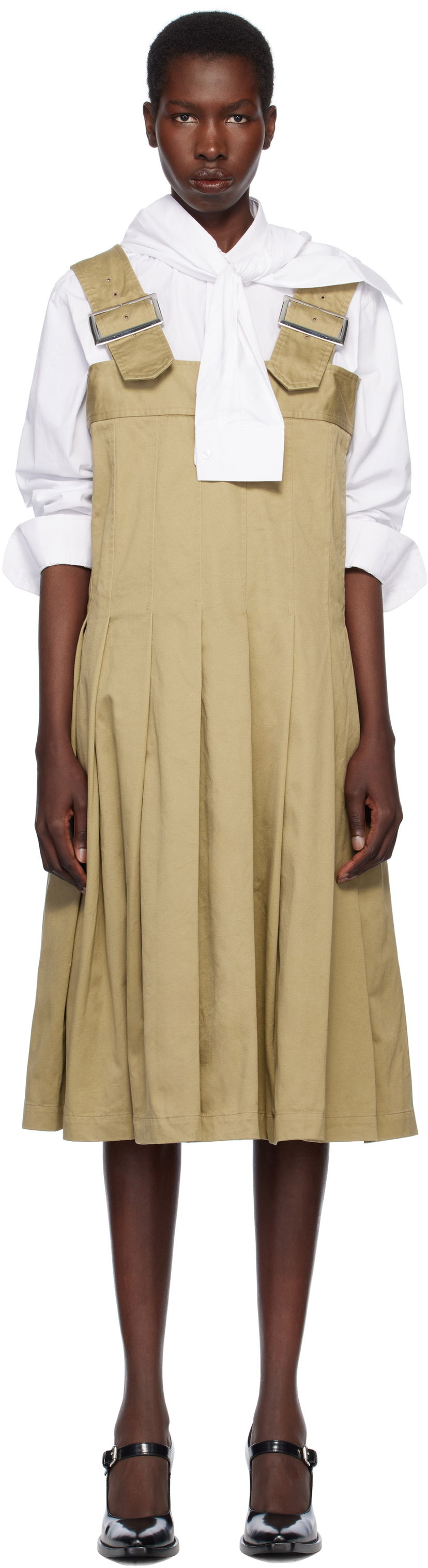Obleke Comme des Garçons Comme des Garçons Cotton Twill Midi Dress Bež | RO-A006-051