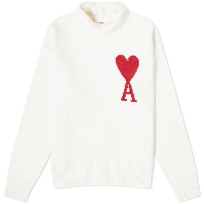 Pleteni pulover AMI ADC Large Funnel Knit Sweater Bela | BFUKS406-018-154