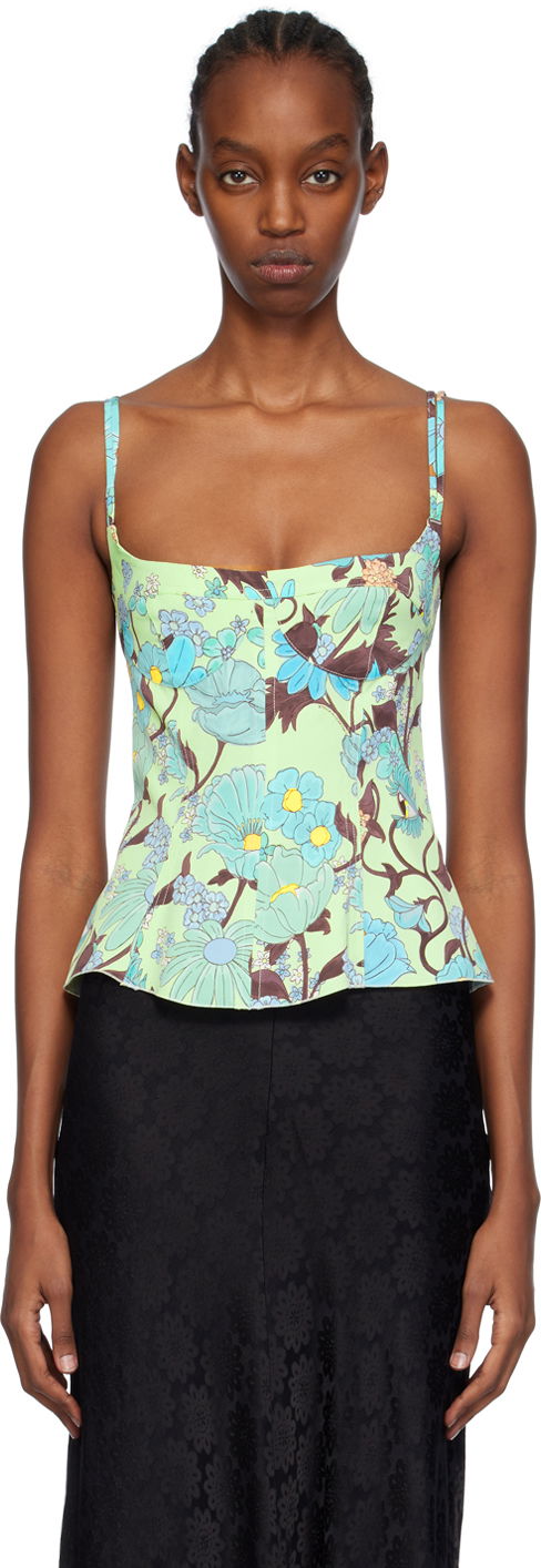 Majica brez rokavov Stella McCartney Stella McCartney Floral Print Peplum Camisole Zelena | 6T01583DS300, 0