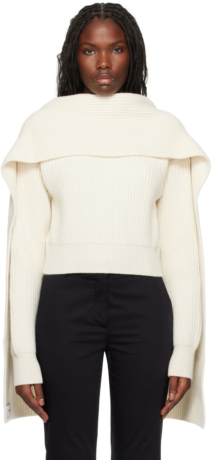 Pleteni pulover Erdem Draped Cowl Neck Sweater Bela | AW24_W1KT5_IVCAK