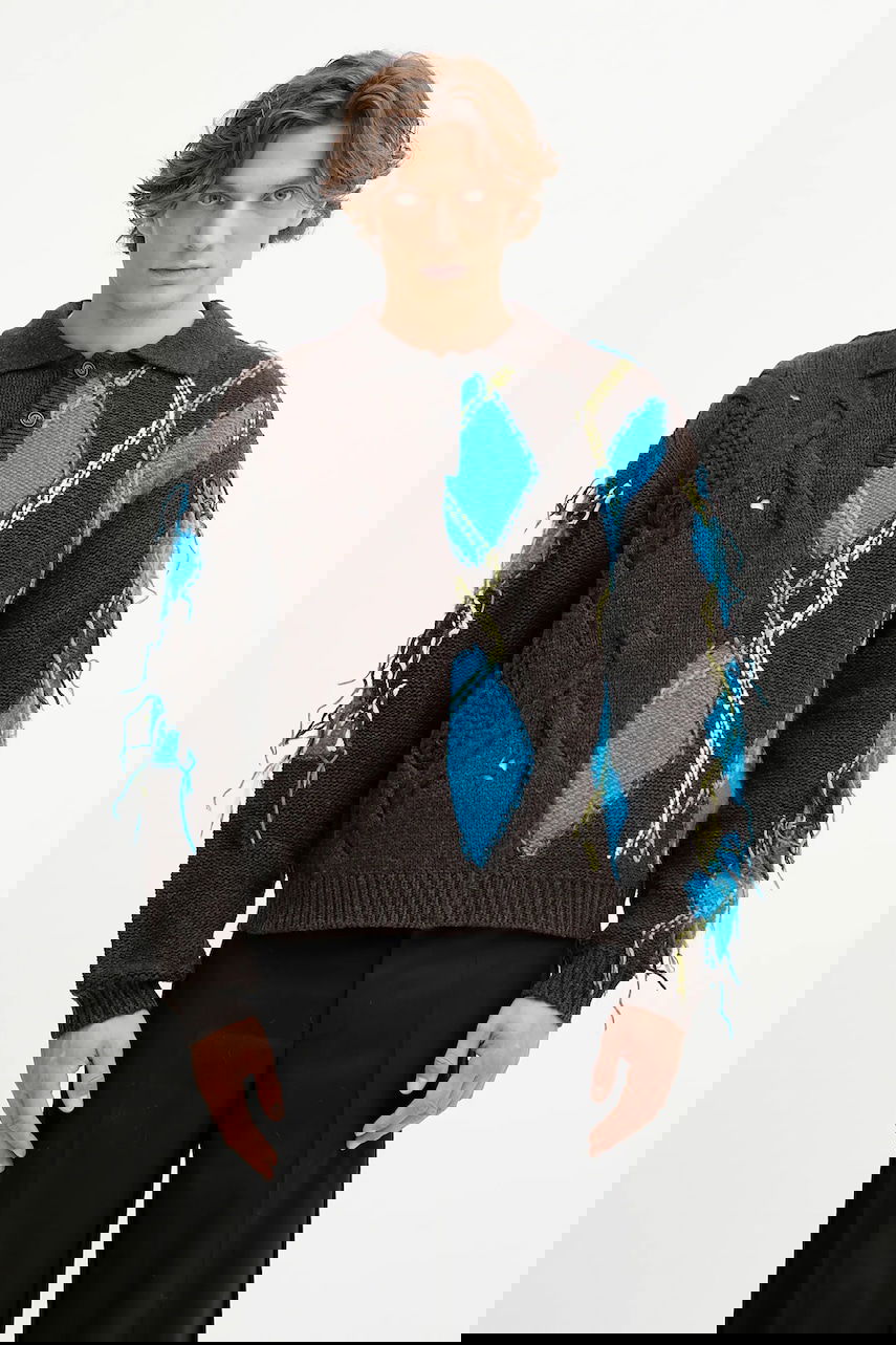 Pleteni pulover Andersson Bell Andersson Bell Argyle Fisherman Polo Sweater Rjava | atb1346m, 0