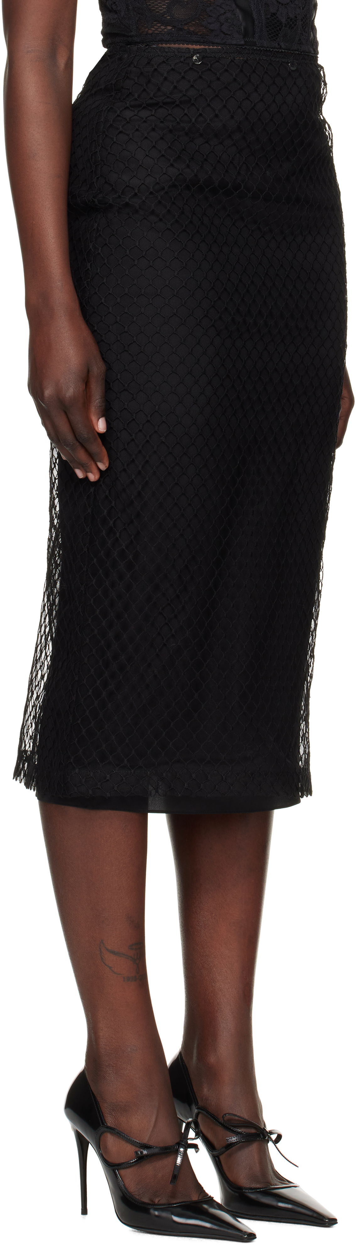 Krila Dolce & Gabbana Mesh Pencil Midi Skirt Črna | F4C0CT HLM83, 1