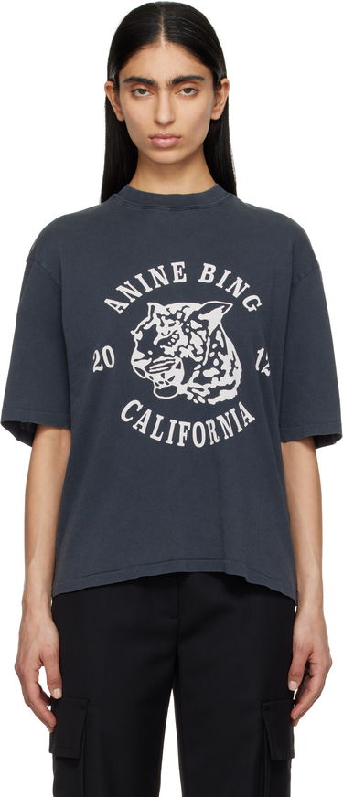 Krop-top Anine Bing Anine Bing Avi Collegiate Leopard T-Shirt Siva | A-08-10922-BLK5, 0