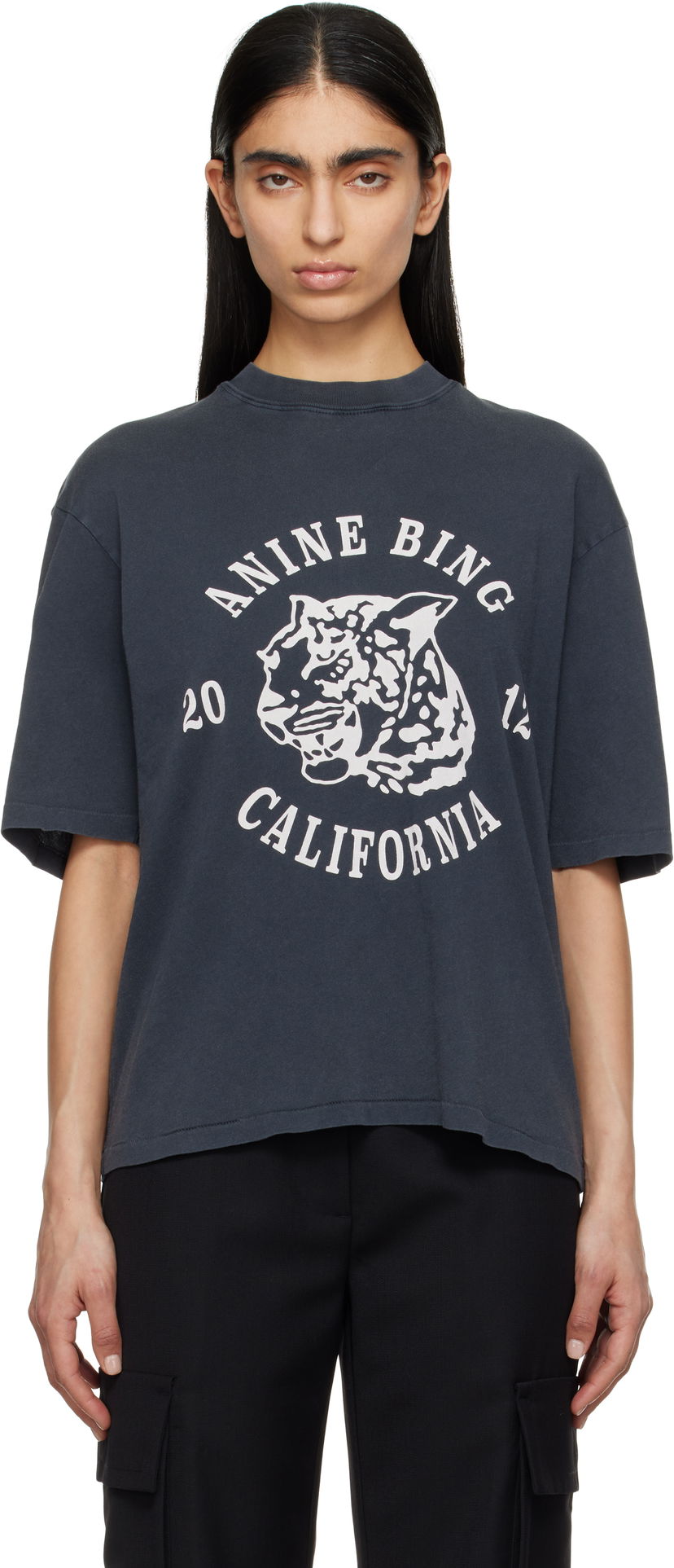 Krop-top Anine Bing Anine Bing Avi Collegiate Leopard T-Shirt Siva | A-08-10922-BLK5