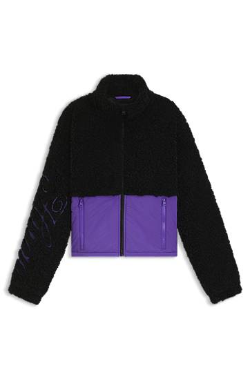 Jakna BOSS Teddy jacket with colour-blocking and embroidered logo Lila | 50546382, 0