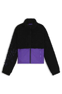 Teddy jacket with colour-blocking and embroidered logo