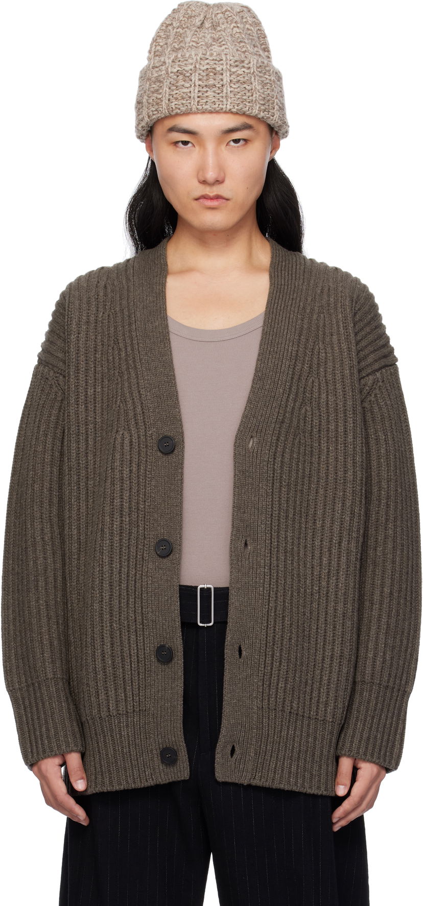 Pleteni pulover Studio Nicholson Studio Nicholson Pomona Knit Cardigan Rjava | POMONA SN - 762