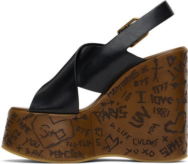Superge in čevlji CHLOÉ Maxime Graffiti Print Wedge Sandals Črna | CHC24A02YLU, 2