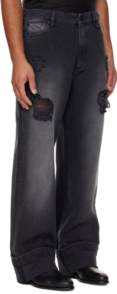 Kavbojke Simone Rocha Simone Rocha Embellished Distressed Wide-Leg Cuffed Jeans Črna | 4161B 1239D, 1