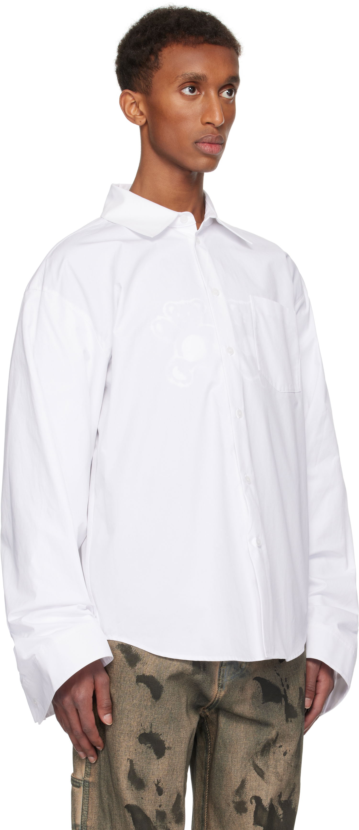 Srajce We11done We11done Twisted Sleeve Button-Up Shirt Bela | WD-SH3-24-110-U-WH, 1