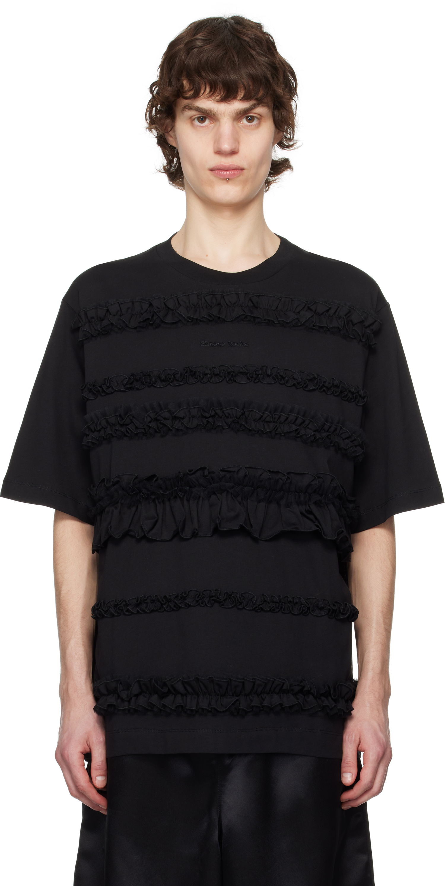 Majica Simone Rocha Simone Rocha Ruffle Frill T-Shirt Črna | 5325 0553, 0