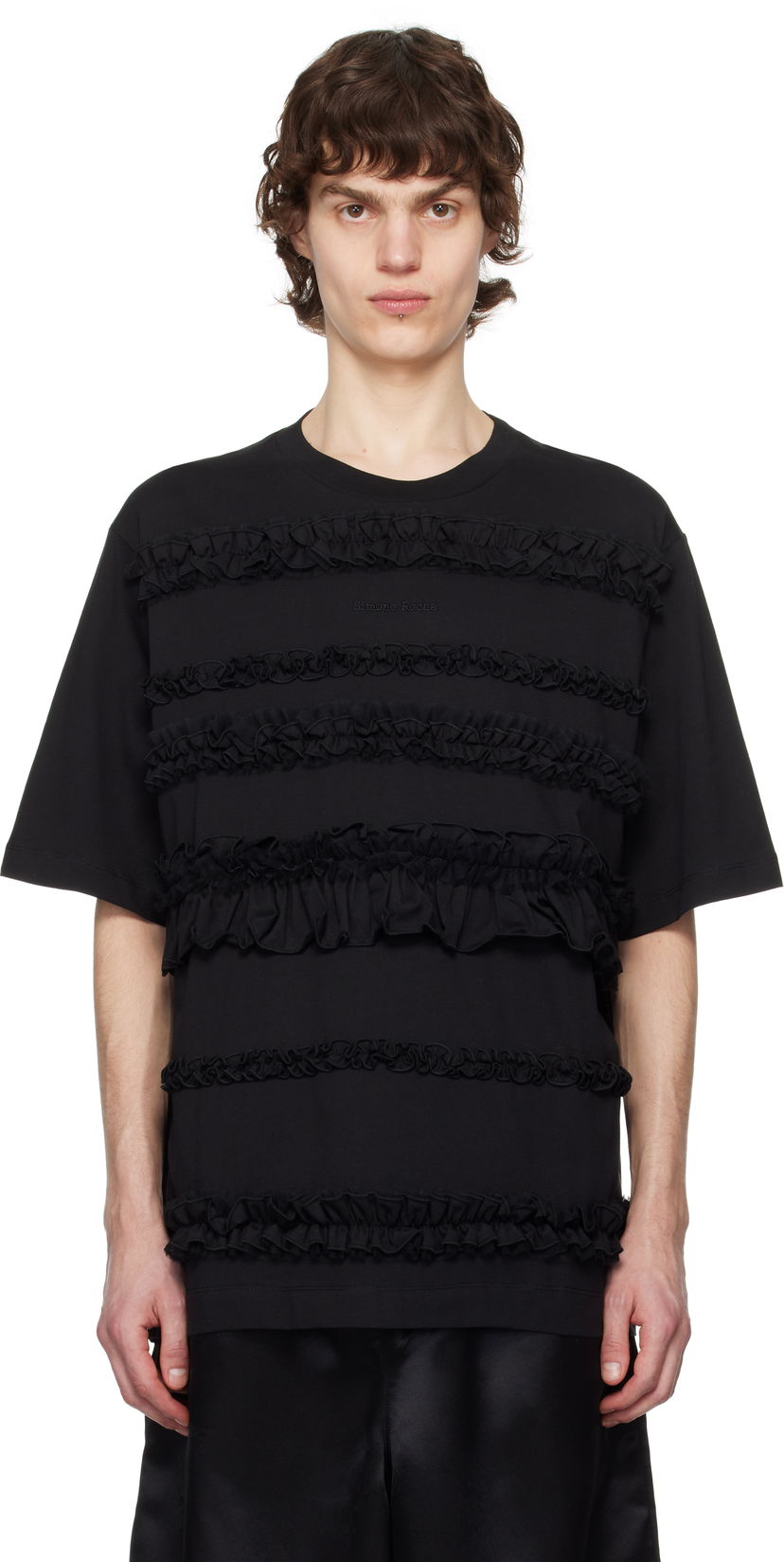 Majica Simone Rocha Simone Rocha Ruffle Frill T-Shirt Črna | 5325 0553