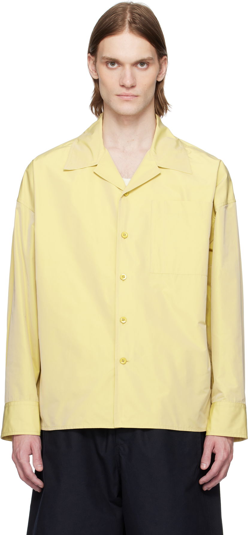 Srajce Jil Sander Jil Sander Taffeta Camp Collar Shirt Rumena | J21DL0224_J70005