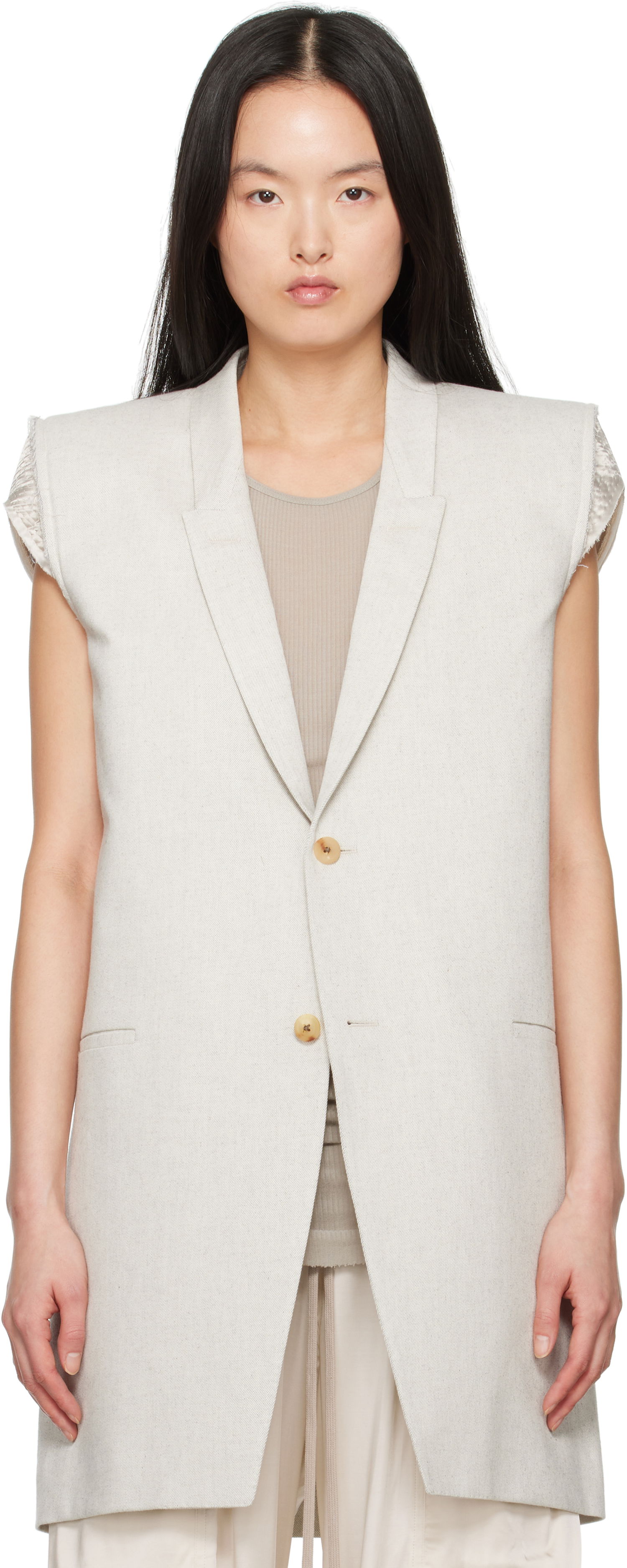 Telovnik Rick Owens Rick Owens Hollywood Dirt Tailored Sleeveless Denim Blazer Bež | RP01E7768 DRD, 0