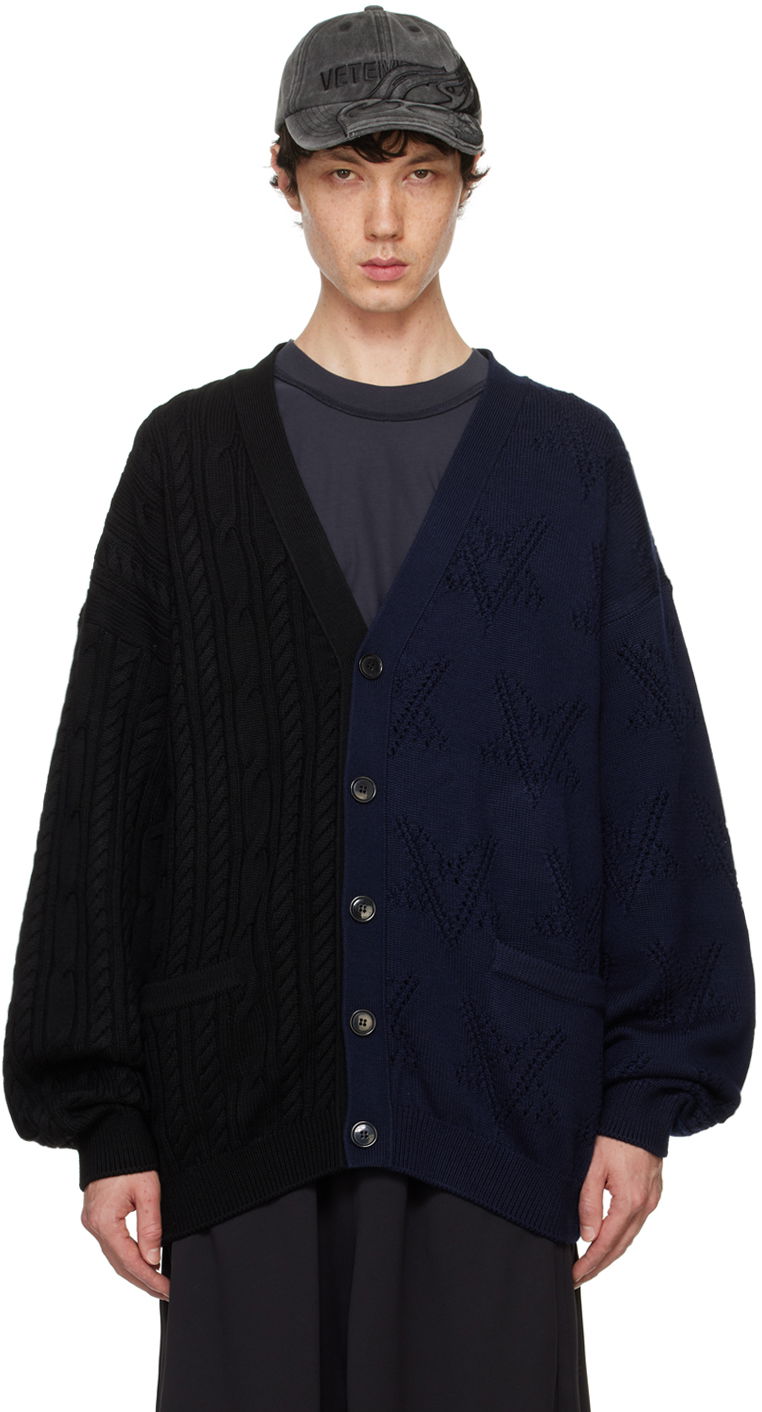 Pleteni pulover VETEMENTS Split Deconstructed Cardigan Črna | UA65KN206B