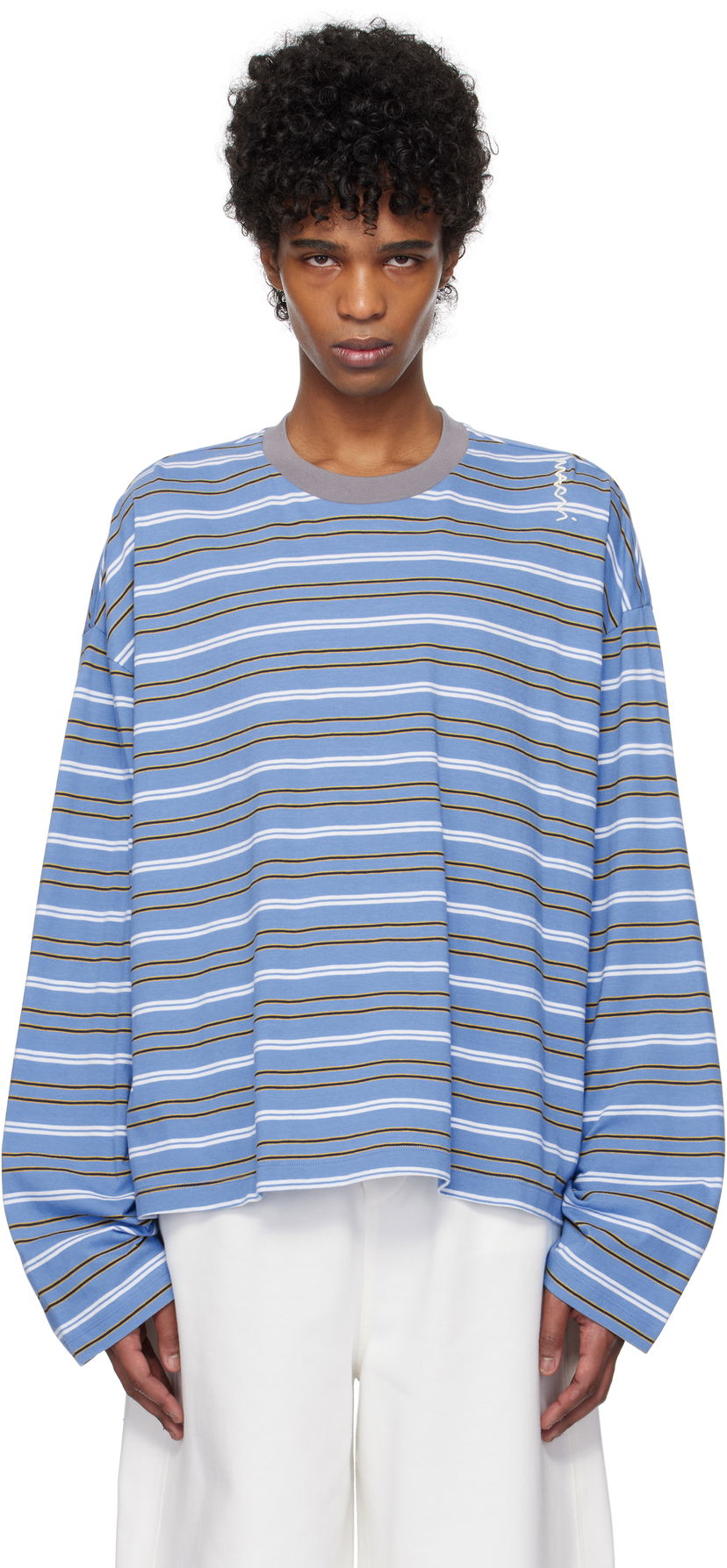 Pleteni pulover Marni Marni Striped Long Sleeve T-Shirt Modra | HUMU0325S0 UTC452