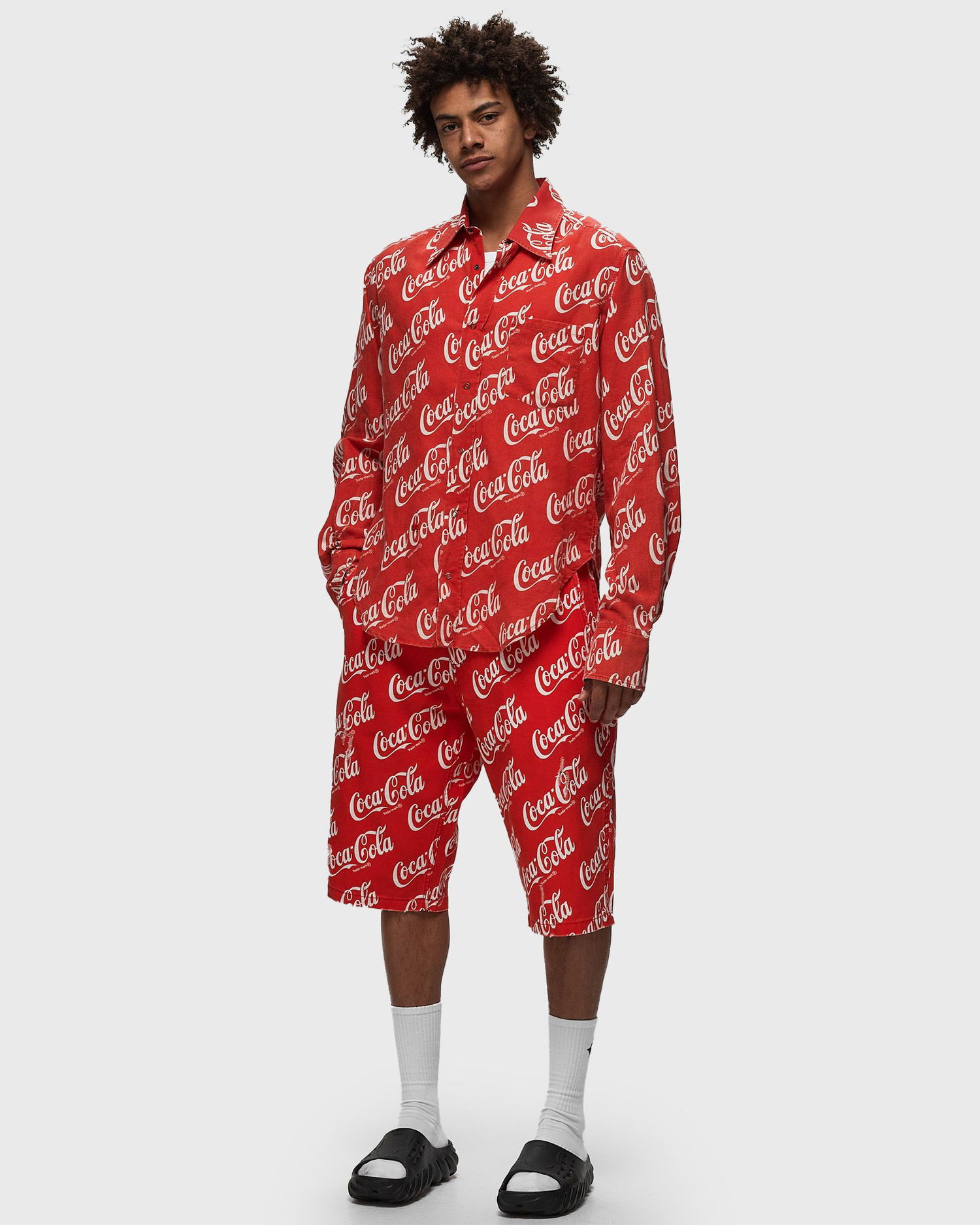 Srajce ERL Printed Button Up Long Sleeve Shirt Rdeča | ERL08B015, 1