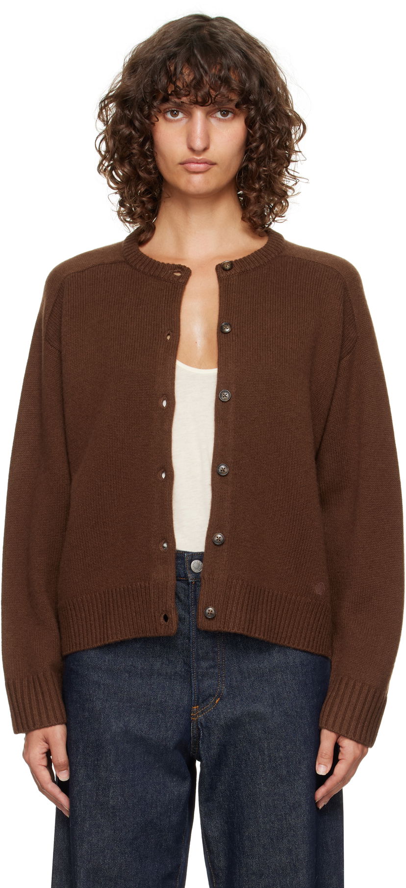 Pleteni pulover Loulou de Saison Loulou de Saison Aidar Cashmere Blend Cardigan Rjava | AIDAR LDS
