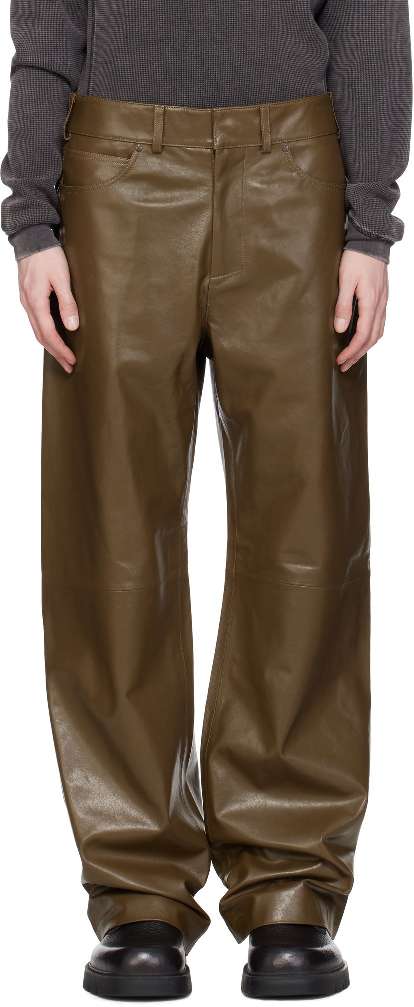 Hlače Entire Studios Entire Studios Straight Leg Leather Pants Zelena | ESU-S25-13007-PE