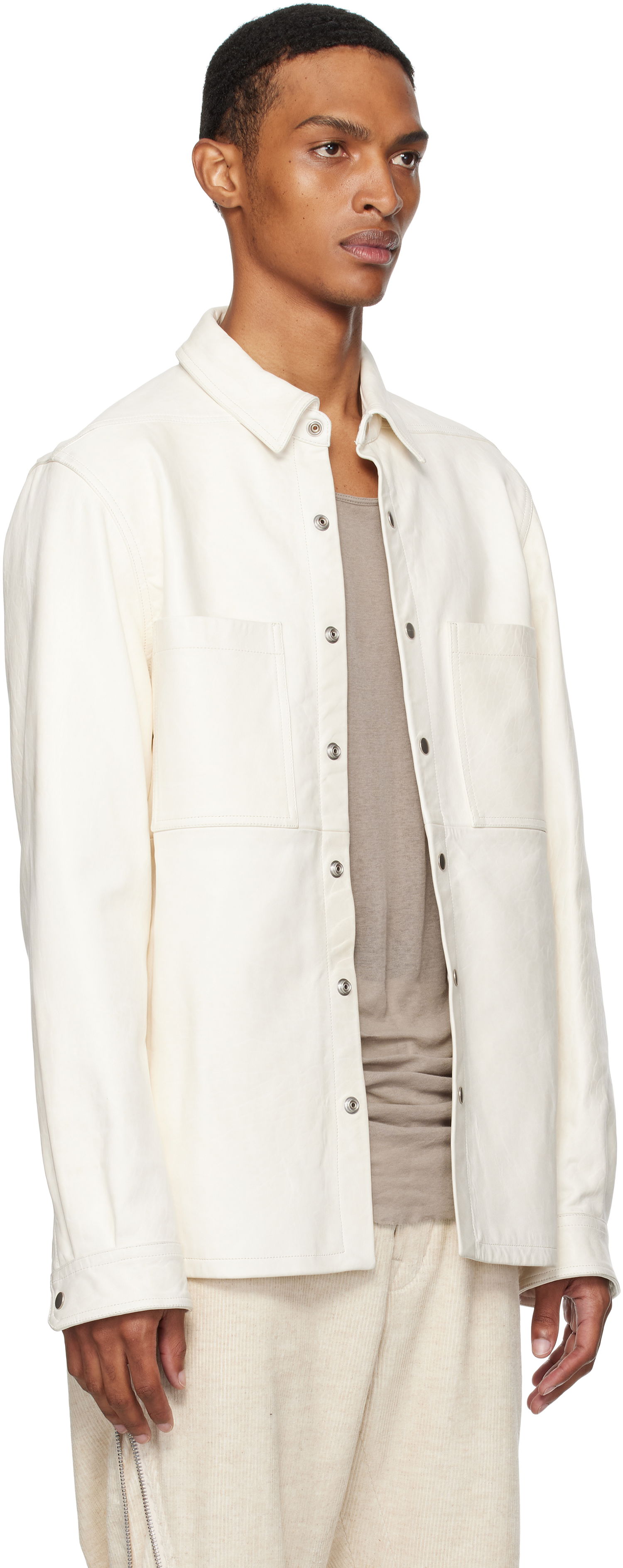 Jakna Rick Owens Rick Owens Concordians Leather Overshirt Bela | RU02E1744 LBH, 1