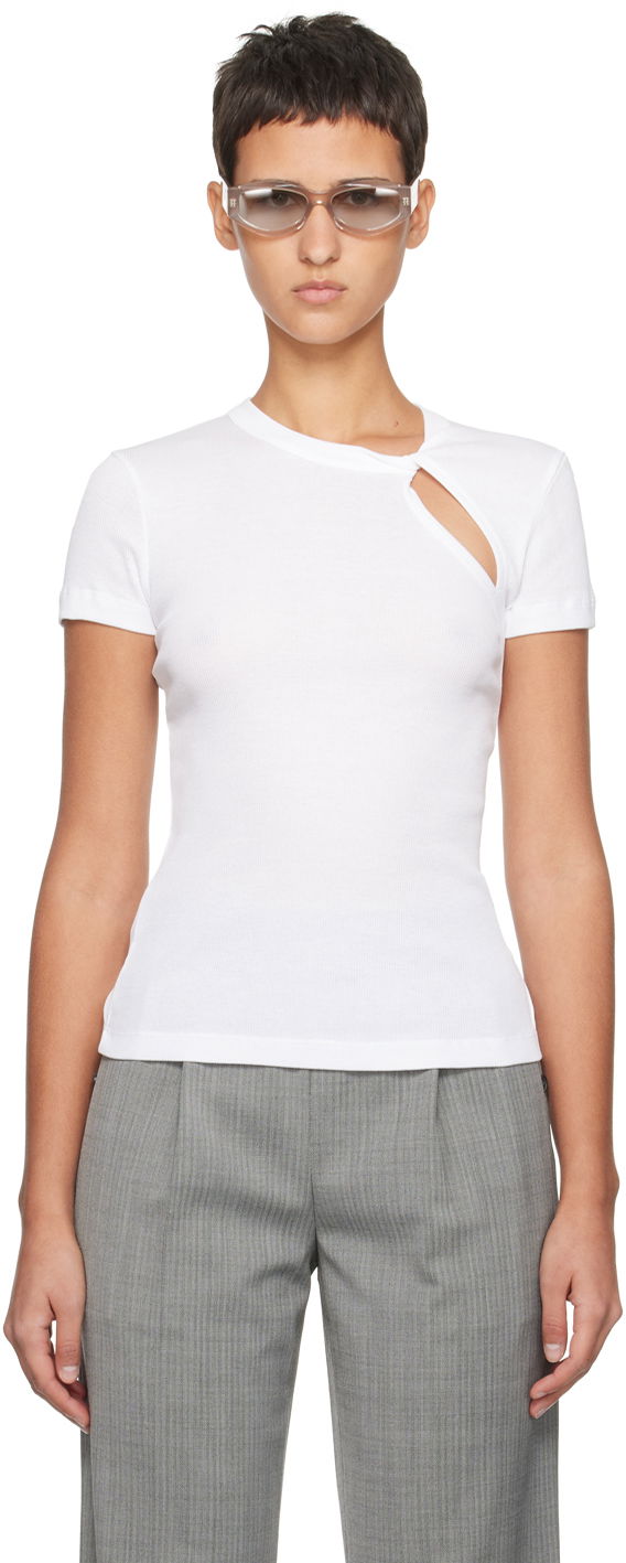 Majica brez rokavov Helmut Lang Helmut Lang Asymmetrical Slash T-Shirt Bela | N09HW505