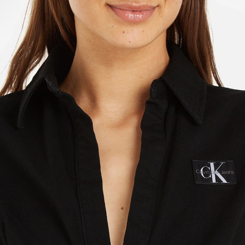 Kavbojke CALVIN KLEIN Jeans Short Sleeve Cotton-Blend Wrap Dress - S Črna | J20J2236661BY