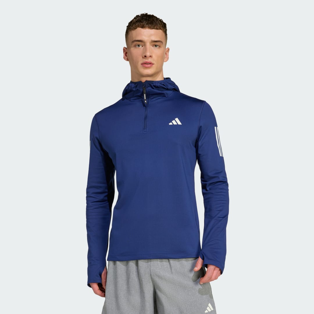 Pulover adidas Performance Own The Run Winterized Hooded Quarter-Zip Running Top Modra | JW9656, 0