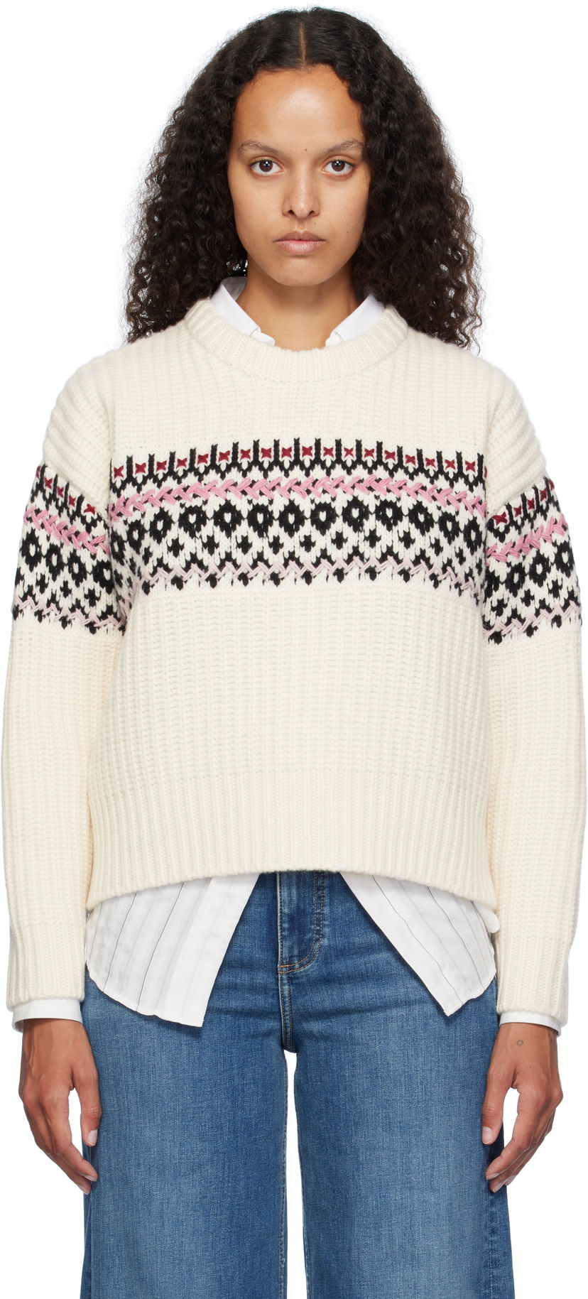 Pleteni pulover rag & bone rag & bone Leigh Fair Isle Sweater Bela | WAS24F015EC15
