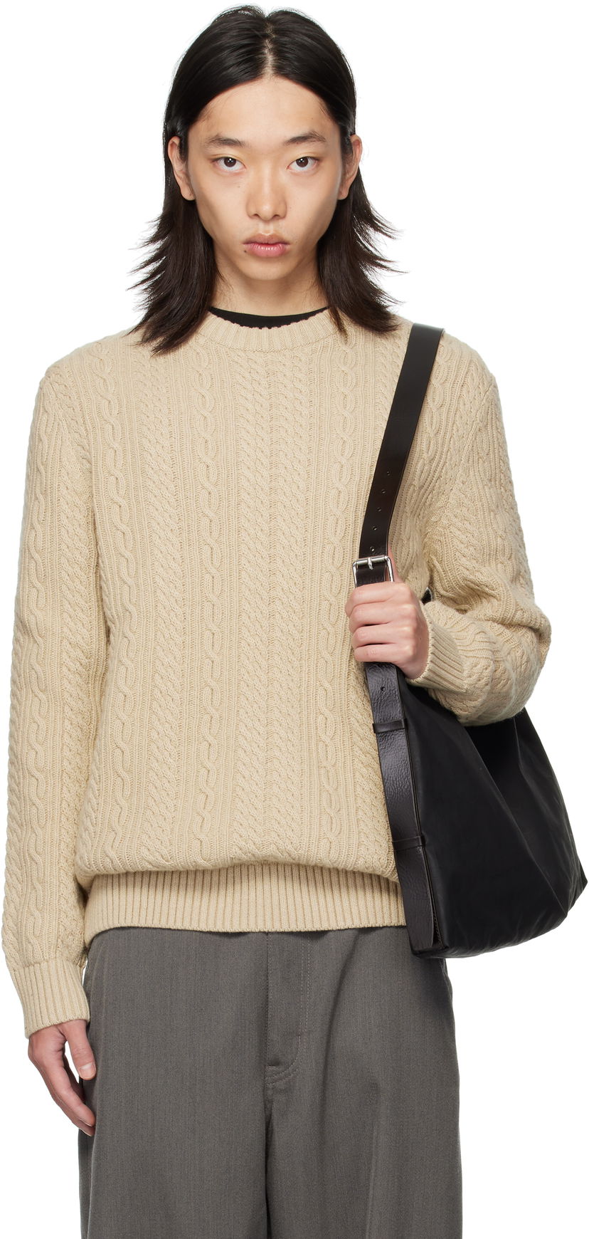 Pleteni pulover Barbour Barbour Lowfen Cable Knit Sweater Bež | MKN1679ST51