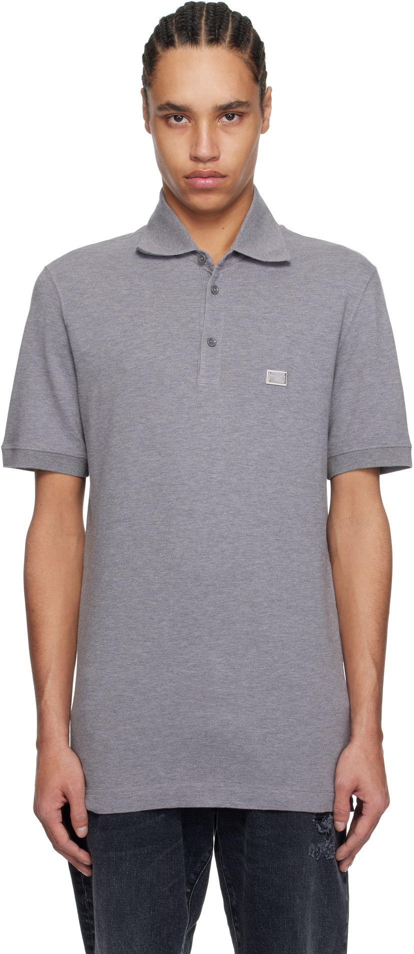 Polo majica Dolce & Gabbana Dolce&Gabbana Cotton Polo with Metal Tag Siva | G8SN1TFU7EN