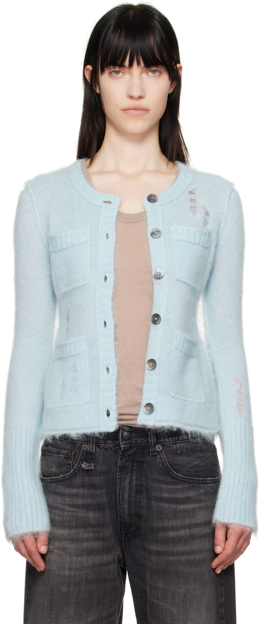 Pleteni pulover R13 R13 Elongated Shrunken Cardigan Modra | R13WY258-Y027A