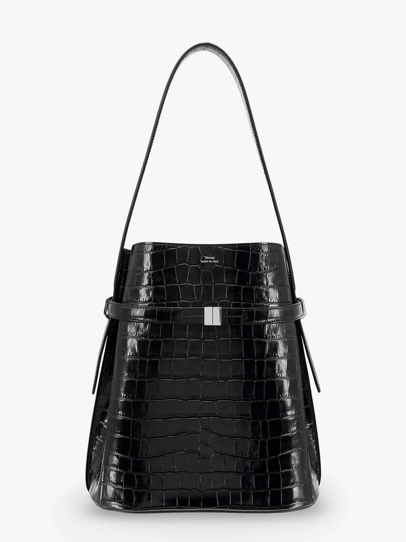 Torba za čez ramo TOTEME Belted Croc-Effect Leather Shoulder Bag Črna | 244WAL0048LE0076001