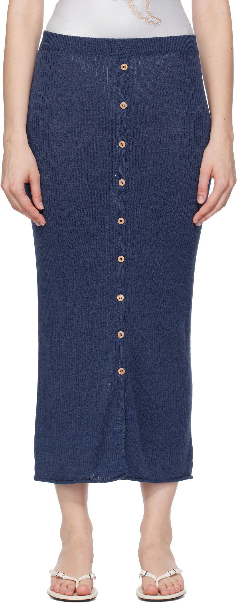 Krila Baserange Baserange Ribbed Knit Midi Skirt with Button Closure Mornarica | SKDR-LI-SU25