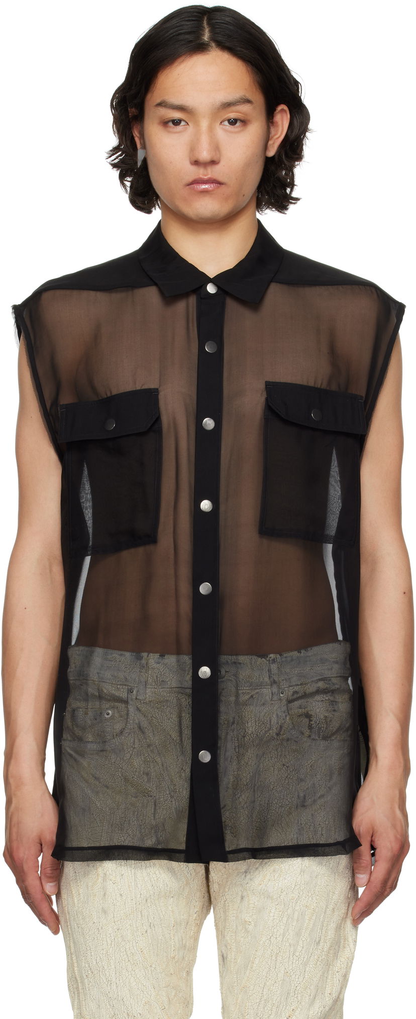 Srajce Rick Owens Rick Owens Hollywood Jumbo Sleeveless Shirt Črna | RR01E5239 S