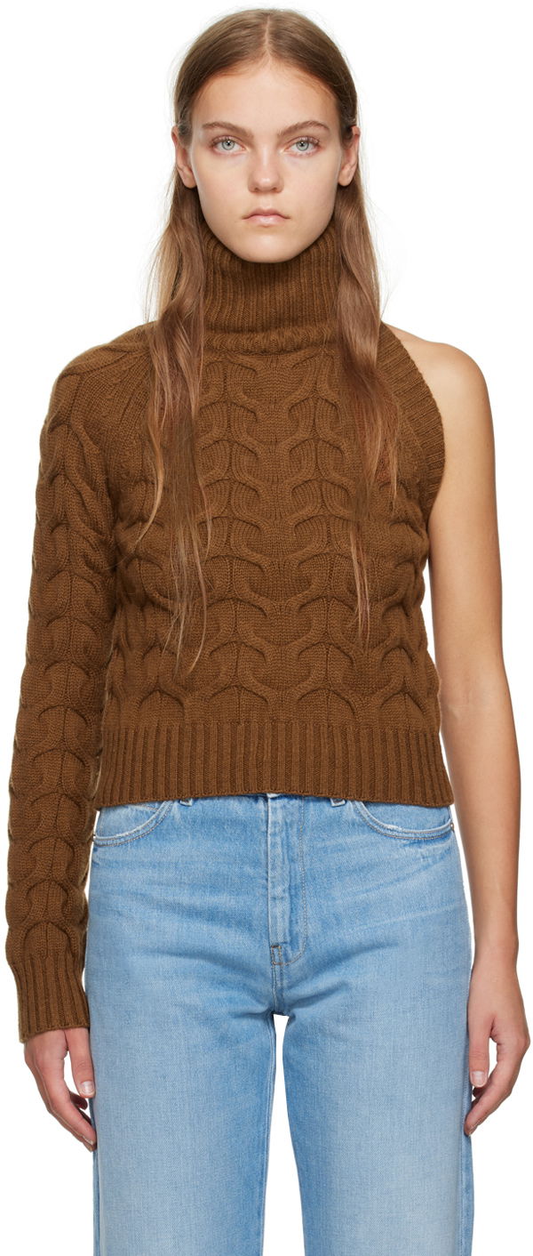 Pleteni pulover Max Mara One Shoulder Knit Sweater Rjava | 2313662536600 MM12127