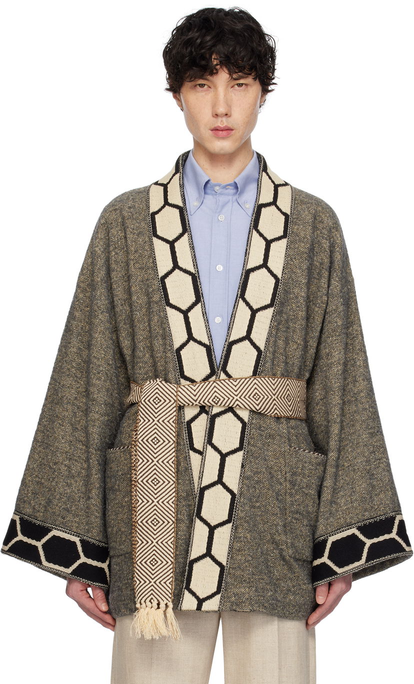 Pleteni pulover Valentino Valentino Tweed Embroidered Wrap Cardigan Siva | 6V3CEH45ARY