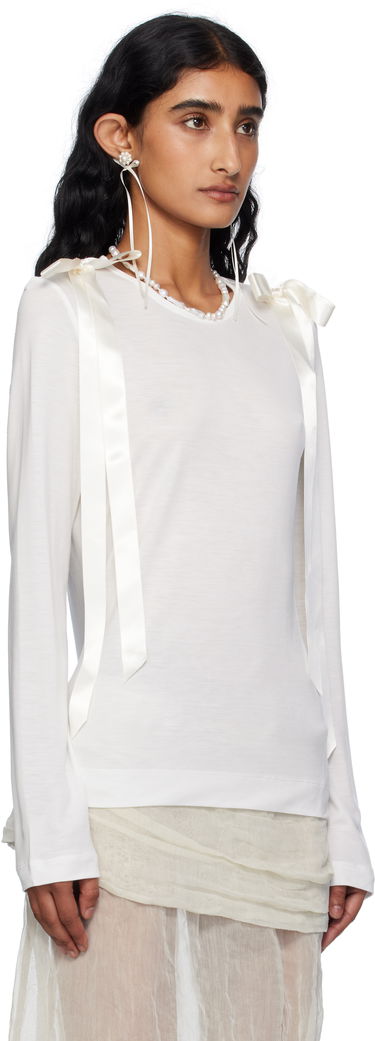 Majica Simone Rocha Simone Rocha Bow Ribbon Tail Long Sleeve T-shirt Bela | 5367 0571, 1