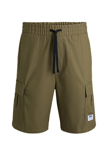 Kratke hlače BOSS Structured Cotton Cargo Shorts with Drawstring Zelena | 50517924