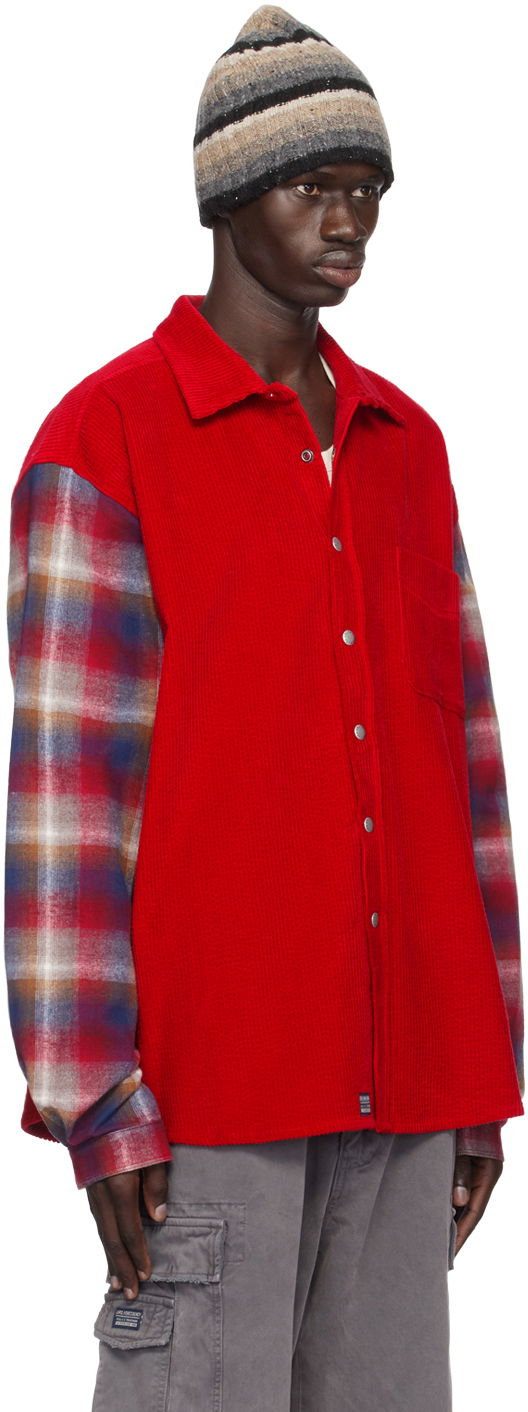 Srajce ERL Corduroy Overshirt with Plaid Sleeves Rdeča | ERL09B005, 1