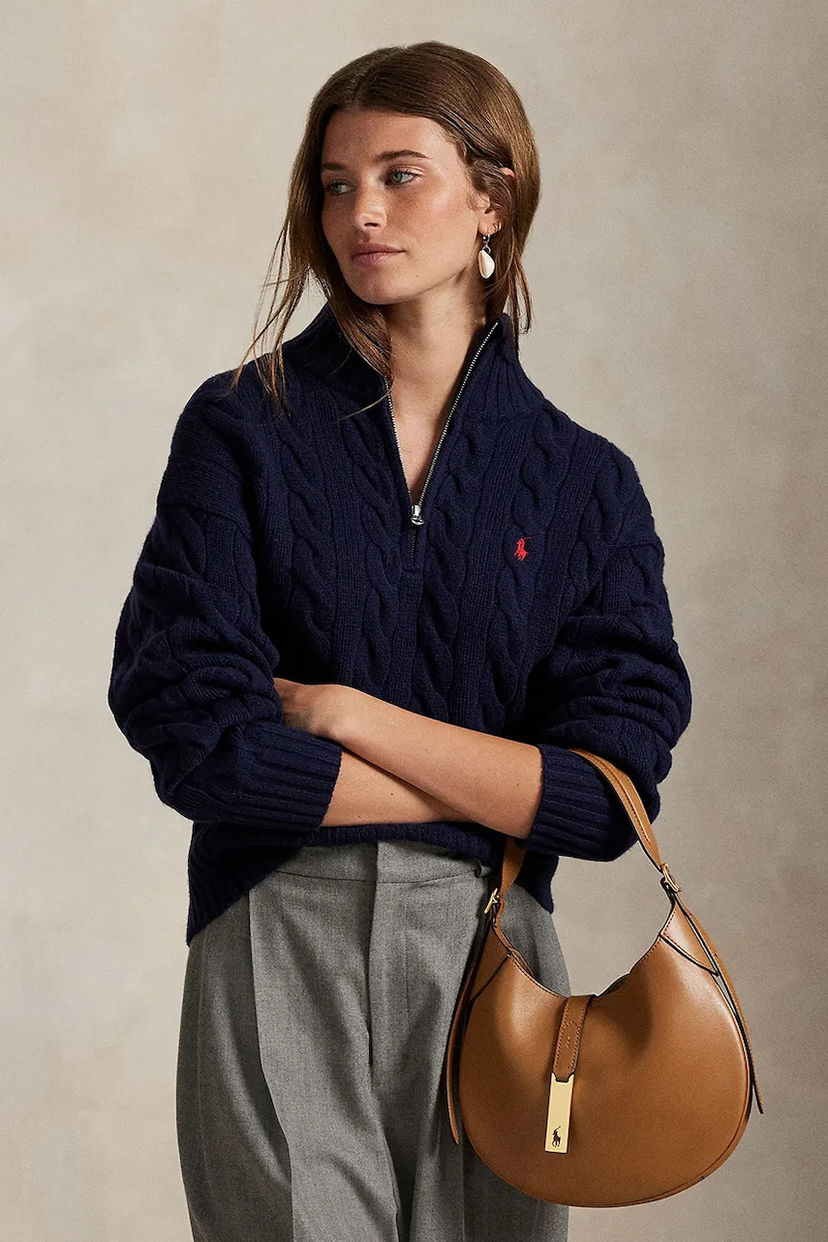 Pleteni pulover Polo by Ralph Lauren Polo Ralph Lauren Cable-Knit Half-Zip Sweater Mornarica | 211972130