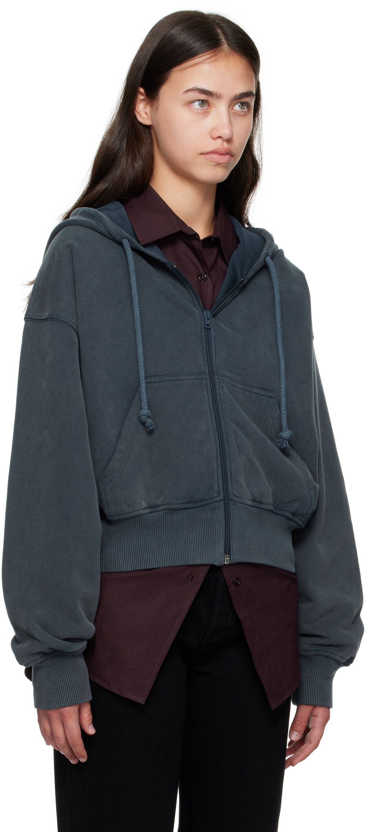 Pulover Acne Studios Acne Studios Cropped Zip Hoodie Siva | AI0167-, 1